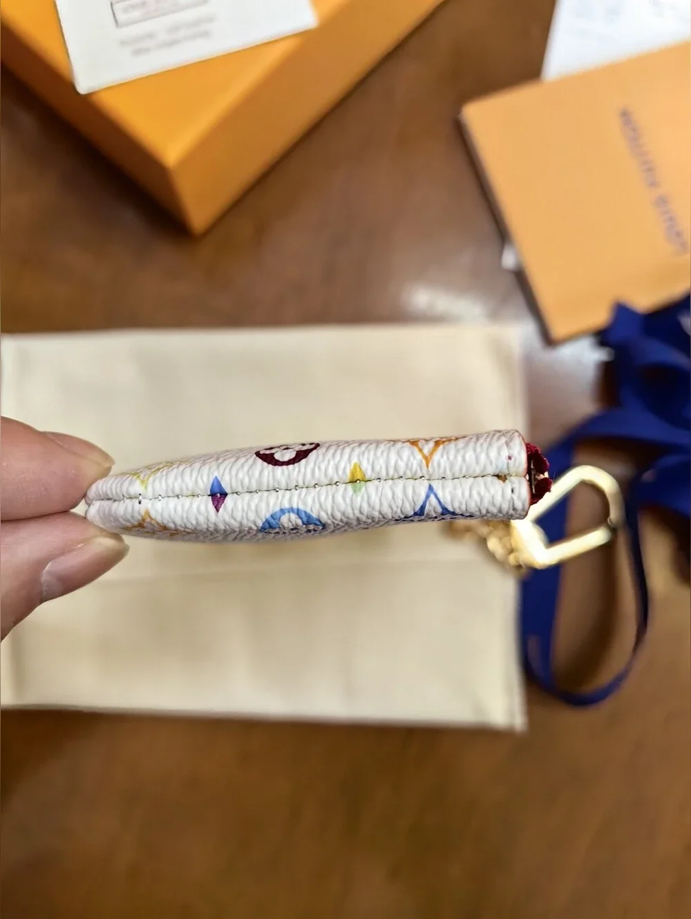 Louis Vuitton White Multicolor Monogram Key Pouch with Gold Hardware